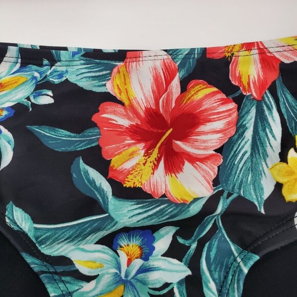 Old Navy Girl's Black Multicolor Tropical Hibiscus Print Swim‎ Bikini Bottoms XL - Picture 2 of 5
